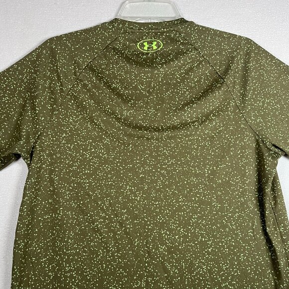 Under Armour Tech Tee Shirt Size Med Green Dot Speckled Workout Fitness - Picture 4 of 9